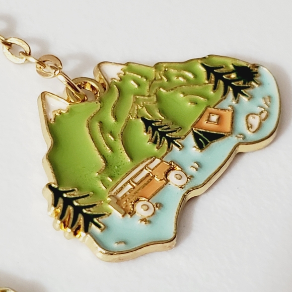 Earrings Camping van life nature handmade mountains Forrest enamel unique - Picture 3 of 11